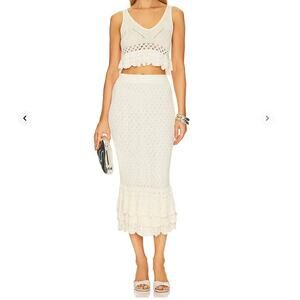 Beach Riot Crochet Knit Two Piece Set, Size M, White Crop Top Midi Skirt Resort